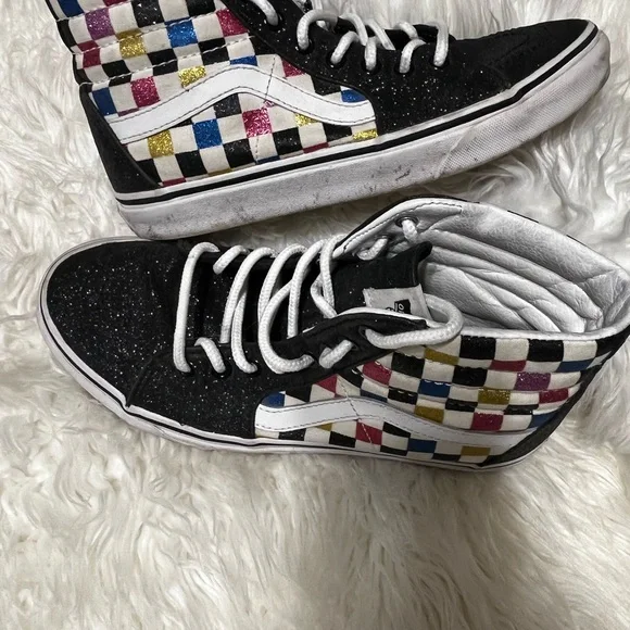 Vans High-Top Sneakers - Black with Multicolor Checkered Design - Picture 4 of 8